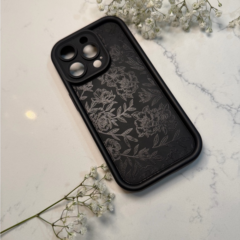 Floral Black Phone Case iphone 15pro case mzelq soft slim shock proof